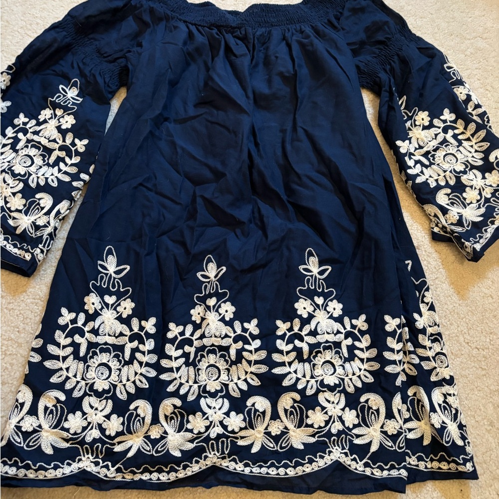 Navy Blue Embroidered Dress